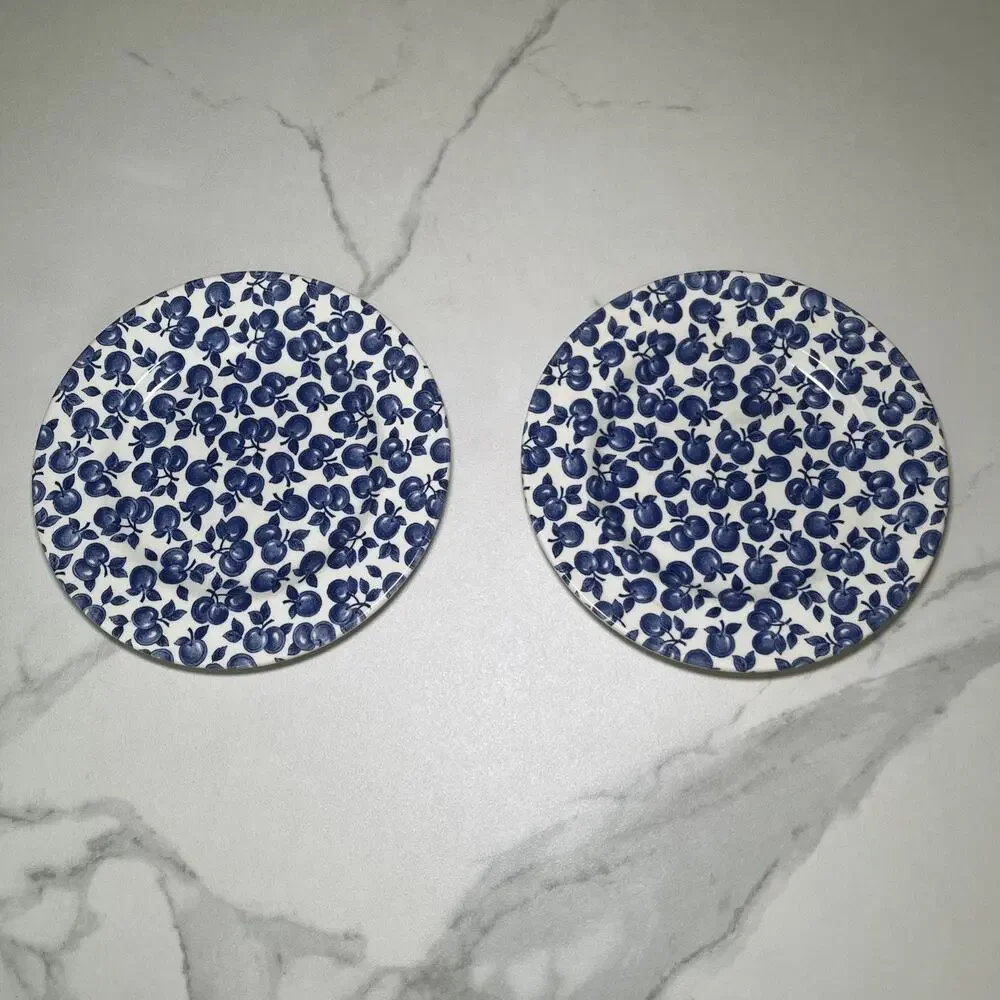 Eit Blue By English Ironstone Set (2) Blue / White Fruit Leaves 7